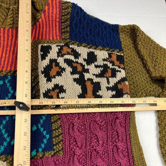 Outlander Patchwork Mock Neck Sweater Cable Knit Kitsch Vintage Size MEDIUM FLAW - Picture 7 of 10